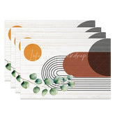 Lofaris Modern Green Leaf Stripe Geometric Set of 4 Placemats for Contemporary Botanical Kitchen Table Decor